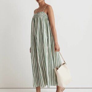 NWT - Madewell Poplin Ruffle A-Line Midi Dress in Green Stripe, Small